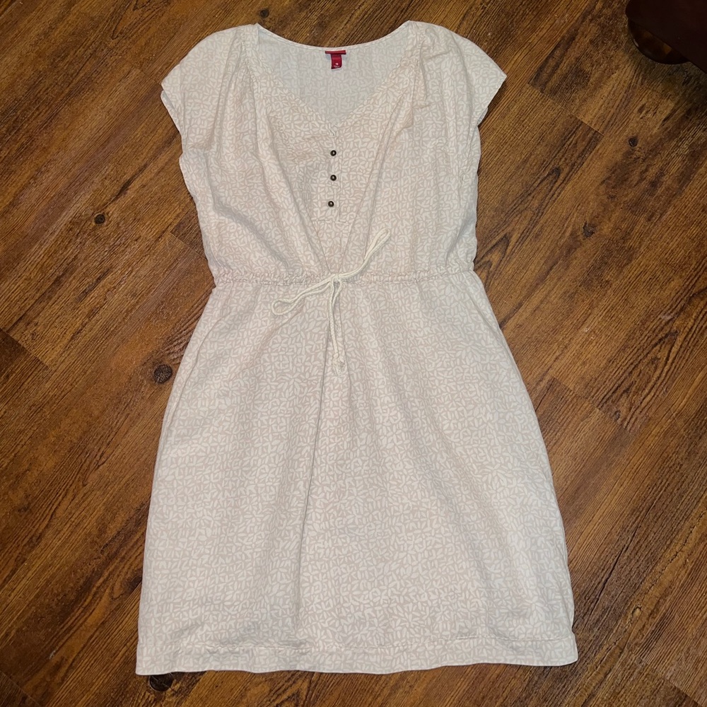 Merona Cream Linen Blend Casual Front Tie Short Sleeve Midi Dress Size 18 - Picture 4 of 14